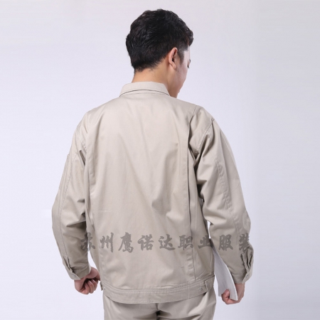 米色拼蘭色滌棉紗卡長(zhǎng)袖廠服AC087-CX